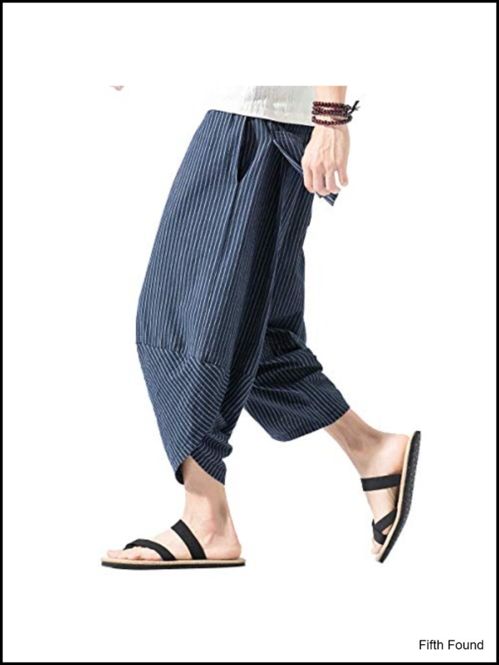 Men's Harem Capri Pants Cotton Linen Wide Leg Drawstring